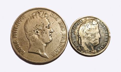 null Louis-Philippe. Lot of 2 coins : 5 Francs 1830 A, Without the I, Edge in relief...