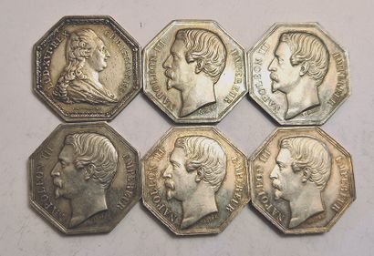 null Bordeaux. Chamber of Commerce. Lot of 6 silver tokens: Louis XVI 1784, Napoleon...