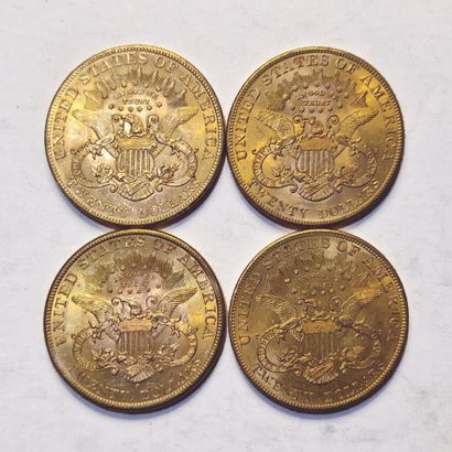 null USA. 4 pieces of 20 Dollars Coronet Head. Dates and various workshops. TTB to...