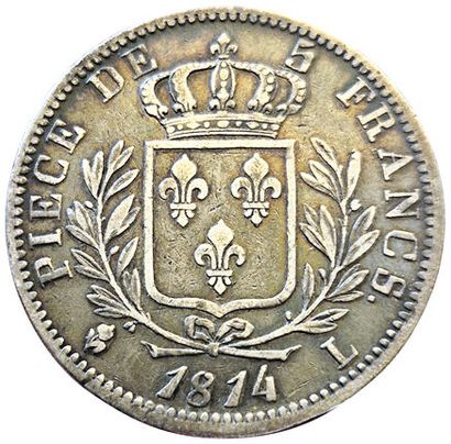 null Louis XVIII. 5 Francs with dressed bust 1814 L. Bayonne. Gad.591. TB+.