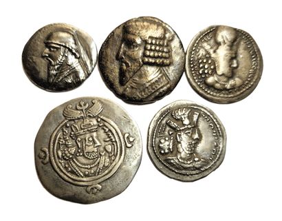 Parthians and Sassanids. Lot of 5 coins :...