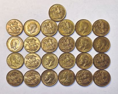 England. Lot of 25 coins of 1 Sovereign....