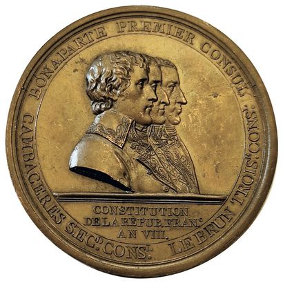 null Consulate. Medal in bronze. Bonaparte, Cambaceres, Lebrun, Departmental column...