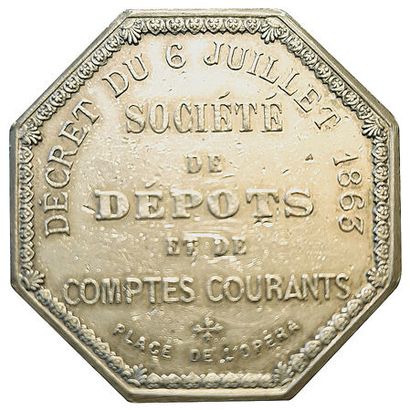 null Banks. Société de Dépôts de Paris. 1863. Horn. Silver token. SUP
