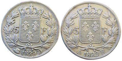 null Charles X. 2 coins : 5 Francs 1829 D and 1829 H. TB+.