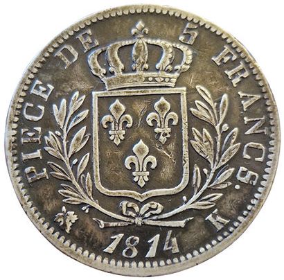 null Louis XVIII. 5 Francs au buste habillé 1814 K. Bordeaux. Gad.591. TTB