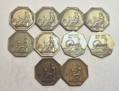 null Bordeaux. Chamber of Commerce. Series of 10 tokens: ND (Arg.), 1939 (Arg., 2...