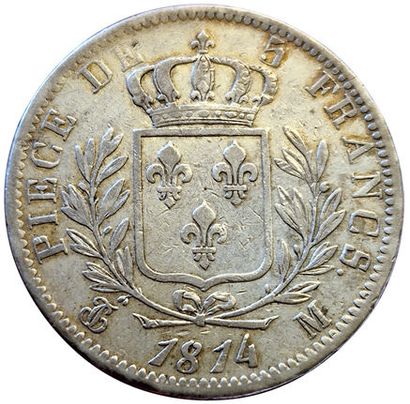null Louis XVIII. 5 Francs au buste habillé 1814 M. Toulouse. Gad.591. TTB