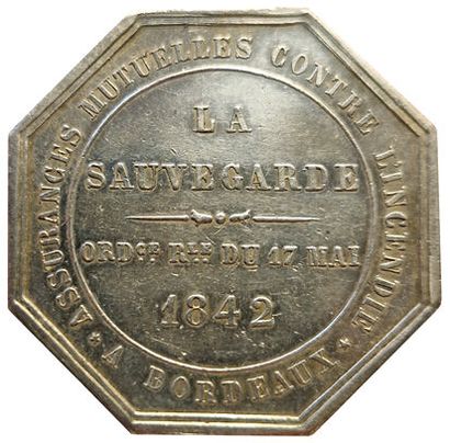 null Jeton argent. Assurance Incendie La Sauvegarde. Bordeaux. 1842. Carde 1266 (Main)....