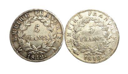 null 1st Empire. 2 coins : 5 Francs 1812 A and 1812 I. TTB