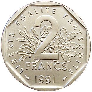 null 2 Francs Semeuse 1991. BU. Gad.547. 2500 ex. Rare. SPL