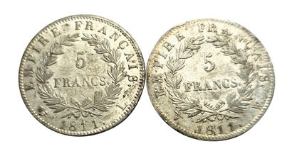 null 1er Empire. 2 monnaies : 5 Francs 1811 L et 1811 W. TTB