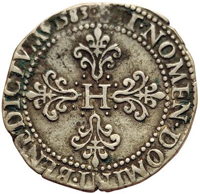 null Henri III. Franc au col plat. 1583 B. Rouen. 13,53grs. Gad.496 (R3). 11212 ex....