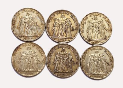 null Lot de 6 pièces de 5 Francs Hercule : 1877 A (x2), 1877 K, 1878 K (x3). TTB...
