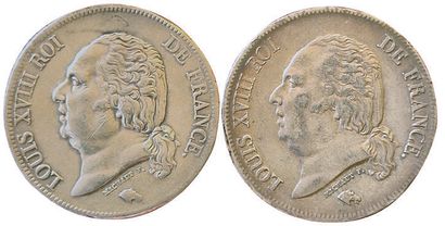 null Louis XVIII. 2 coins : 5 Francs 1824 D and 1824 I. TTB