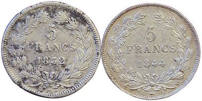 null Louis-Philippe. 2 monnaies : 5 Francs 1832 M et 1844 W. TTB et qSUP