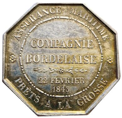 null Jeton argent. Assurances Compagnie Bordelaise. 1845. Carde 1253B (Main). SU...