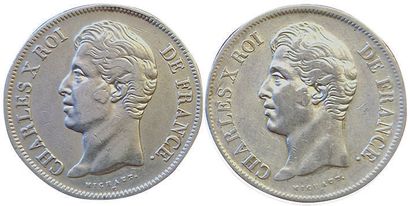 null Charles X. 2 coins : 5 Francs 1830 B and 1830 W. TB+.