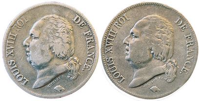 null Louis XVIII. 2 monnaies : 5 Francs 1823 H et 1823 K. TB
