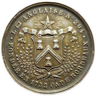 null Silver token. Freemasonry. English Lodge 204. Bordeaux. Carde 1096 (Main). ...