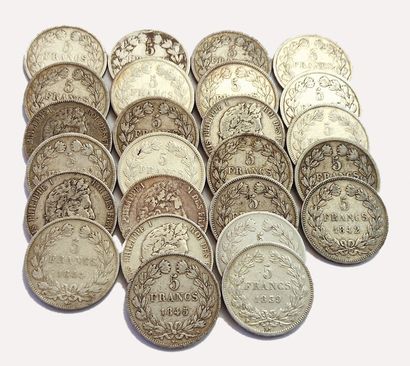 null Louis-Philippe. Lot of 25 pieces of 5 Francs. Very diverse. B to TB+.