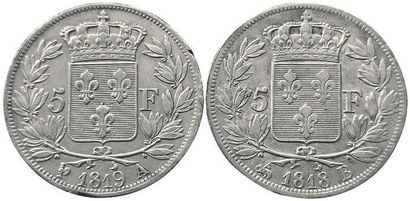 null Louis XVIII. 2 coins : 5 Francs 1818 B and 1819 A. TTB