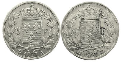 null Charles X. 2 coins : 5 Francs 1827 A and 1827 D. VG+.