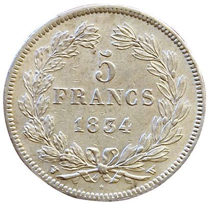 null Louis-Philippe. 5 Francs 1834 W. Lille. Gad.678. SUP