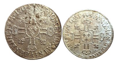 null Louis XIV. 2 monnaies : Ecu aux 8 L 1704 A et Demi-Ecu aux 8 L 1704 W (Ref....