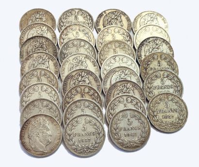 null Louis-Philippe. Lot of 30 pieces of 5 Francs. Very diverse. B+ to TB+.
