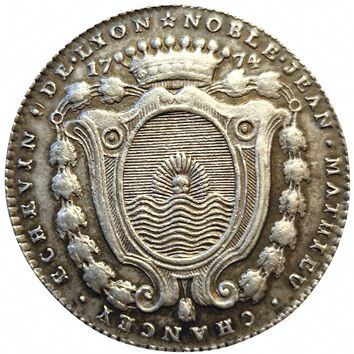 null Lyonnais. Consulate of Lyon. Jean-Mathieu Chancey. 1774. Silver token. F .A...
