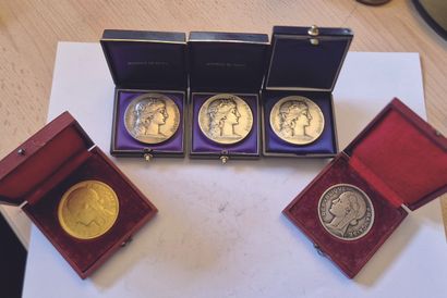 null Lot of 5 Medals : City of Bordeaux (3 ex. Silver bronze in their original cases),...
