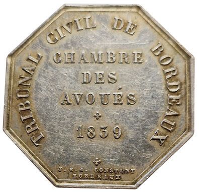 null Jeton argent. Chambre des Avoués. Bordeaux. 1839. SUP