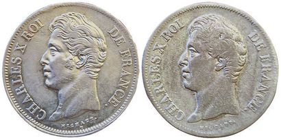 null Charles X. 2 monnaies : 5 Francs 1827 MA et 1827 Q. TB et TB+