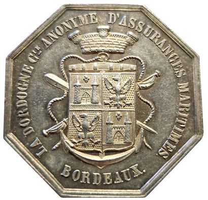 null Jeton argent. Assurances Maritimes La Dordogne. 1856. Carde 1255 (Main). SUP...