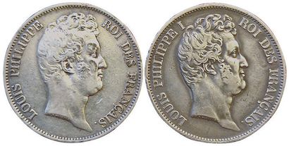 null Louis-Philippe. 2 monnaies : 5 Francs 1830 A. Tr. En relief. TB+ et TTB