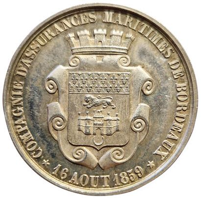null Jeton argent. Assurances Maritimes de Bordeaux. 1859. Carde 1252 (Main). Rare !...