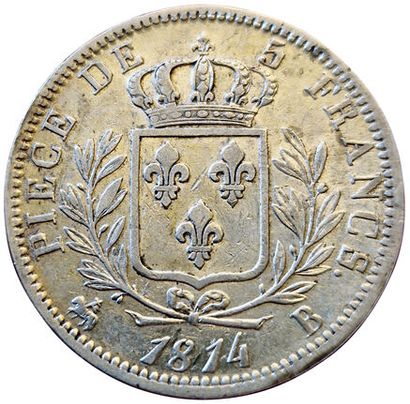 null Louis XVIII. 5 Francs au buste habillé 1814 B. Rouen. Gad.591. TTB+