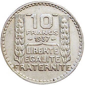 null 10 Francs Turin 1937. Gad.801. 52368 copies. Rare. TTB