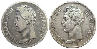 null Charles X. 2 monnaies : 5 Francs 1826 B et 1826 D. TB et TB+