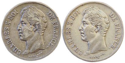 null Charles X. 2 monnaies : 5 Francs 1828 A et 1830 A (Tr. En creux). TB+