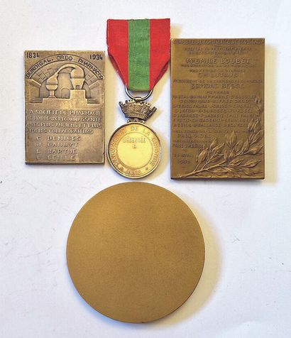 null Lot of 4 Medals and Plaques: Silver Plaque of the Centenary of the Society of...