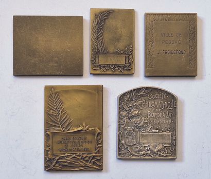 null Lot of 5 Plaques in bronze and silver plated bronze: Music contest 1928, Interns...