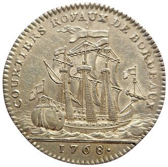 null Louis XV. Silver token. Royal brokers of Bordeaux. 1768. Carde 1222. Rare !...