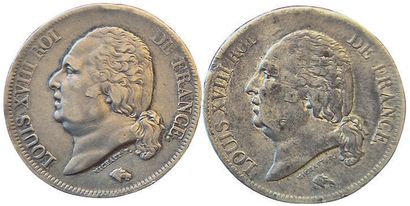 null Louis XVIII. 2 coins : 5 Francs 1817 B and 1817 L. TB+.