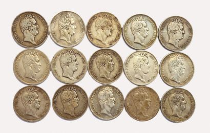null Louis-Philippe. Lot of 15 pieces of 5 Francs bare head. All different (Dates...