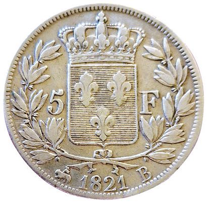 null Louis XVIII. 5 Francs 1821 B. Rouen. Gad.614. 122667 ex. TB
