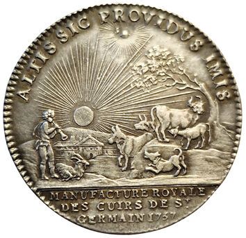 null Louis XV. Manufacture Royale des Cuirs de Saint-Germain en Laye. 1757. Silver...