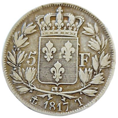 null Louis XVIII. 5 Francs 1817 T. Nantes. Gad.614. 25073 ex. Rare! VG+.