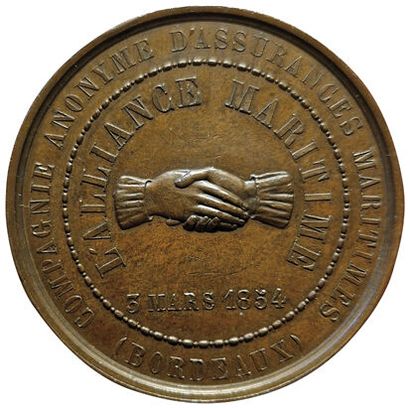 null Copper token. Maritime Insurance Alliance Maritime. Bordeaux. 1854. Card 1249...